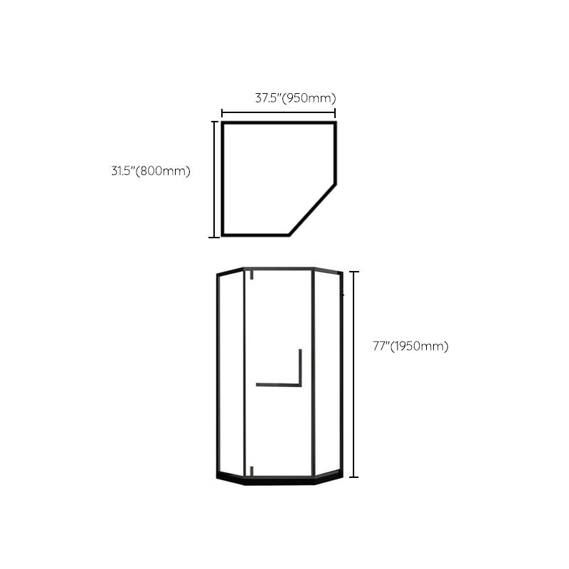 Contemporary Black Shower Enclosure Neo-Angle Semi-Frameless Clear Shower Enclosure