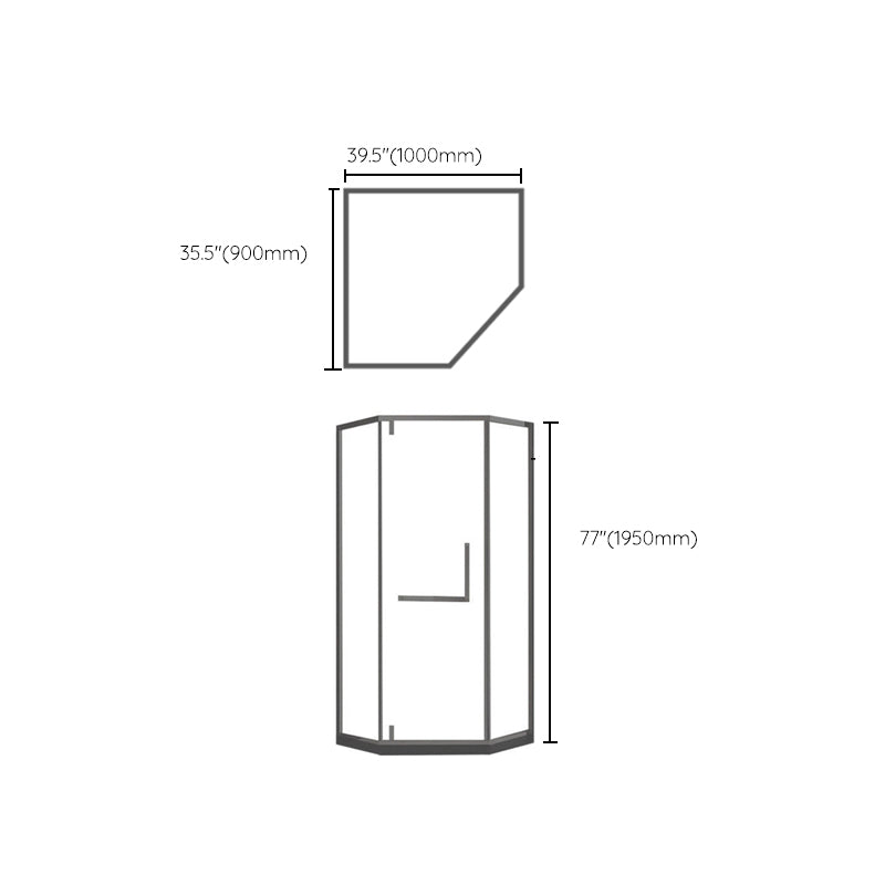 Contemporary Black Shower Enclosure Neo-Angle Semi-Frameless Clear Shower Enclosure