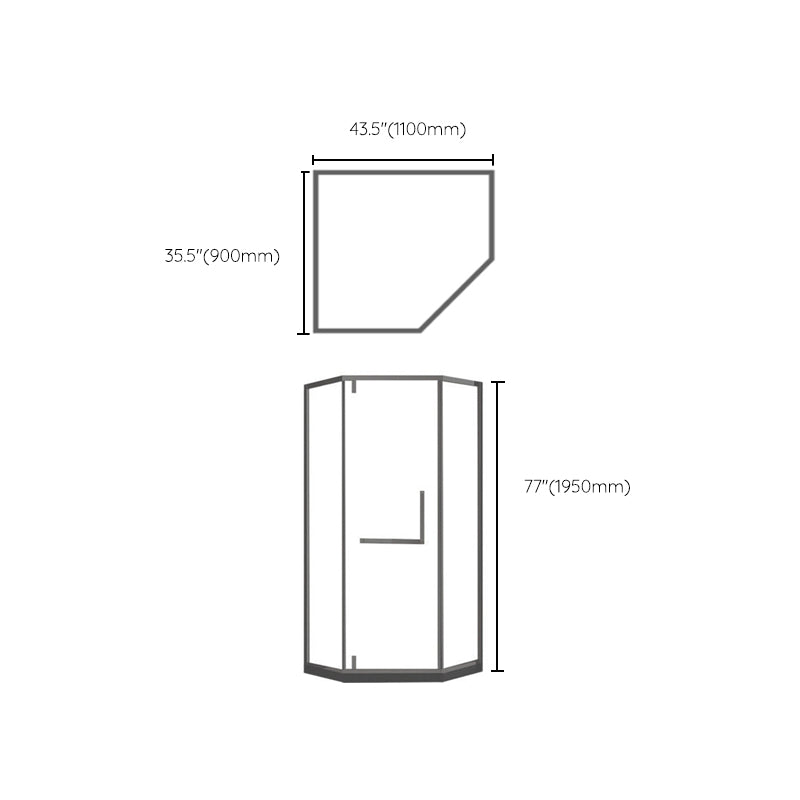 Contemporary Black Shower Enclosure Neo-Angle Semi-Frameless Clear Shower Enclosure