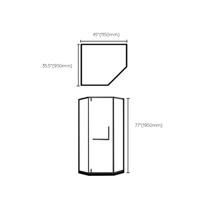 Contemporary Black Shower Enclosure Neo-Angle Semi-Frameless Clear Shower Enclosure