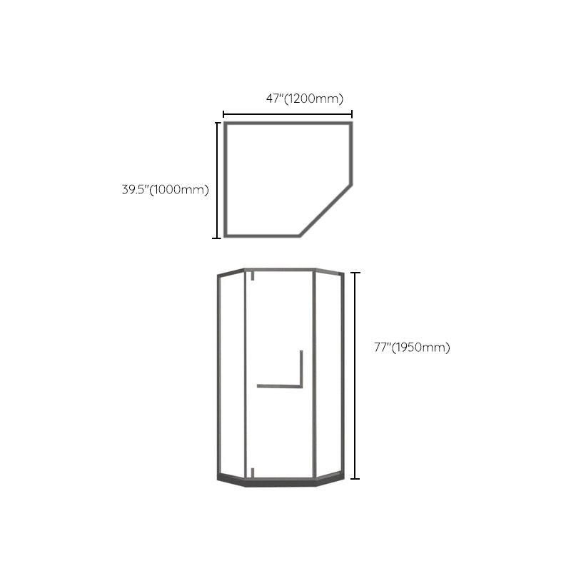 Contemporary Black Shower Enclosure Neo-Angle Semi-Frameless Clear Shower Enclosure