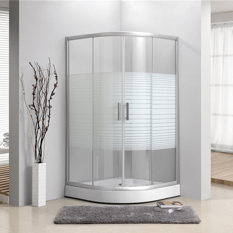 Contemporary Shower Stall Striped Round Semi-Frameless Shower Stall