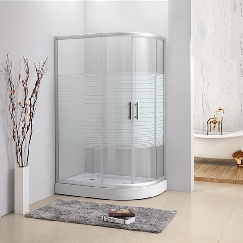 Contemporary Shower Stall Striped Round Semi-Frameless Shower Stall