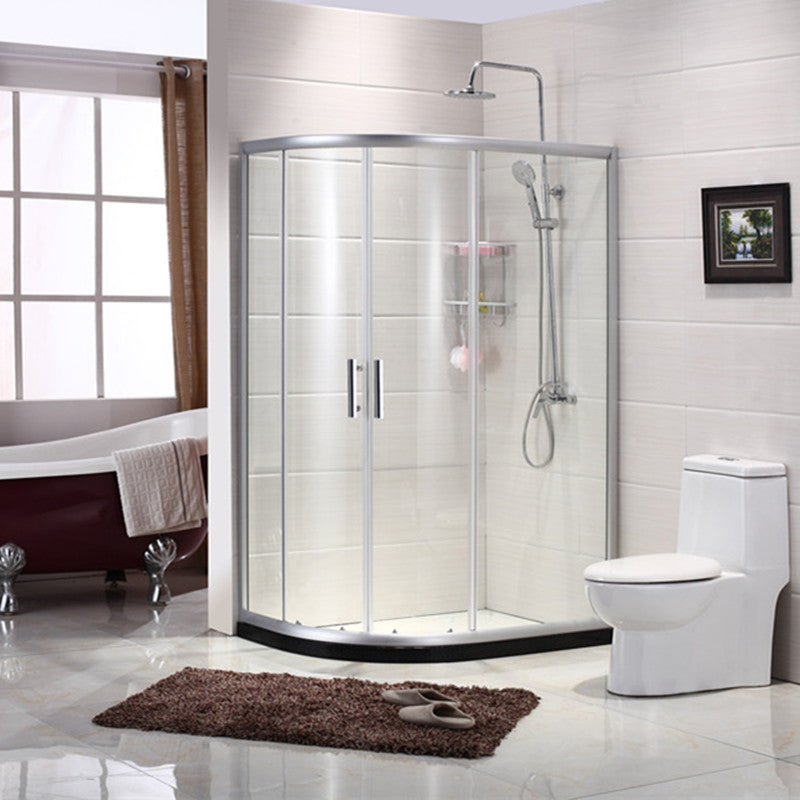 Contemporary Shower Stall Striped Round Semi-Frameless Shower Stall