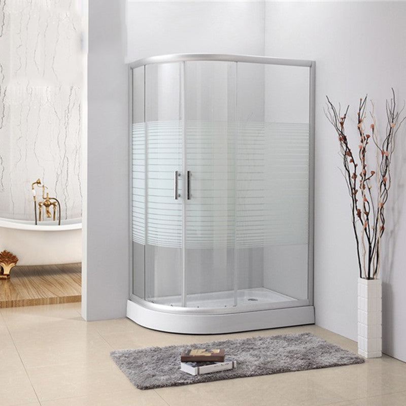 Contemporary Shower Stall Striped Round Semi-Frameless Shower Stall