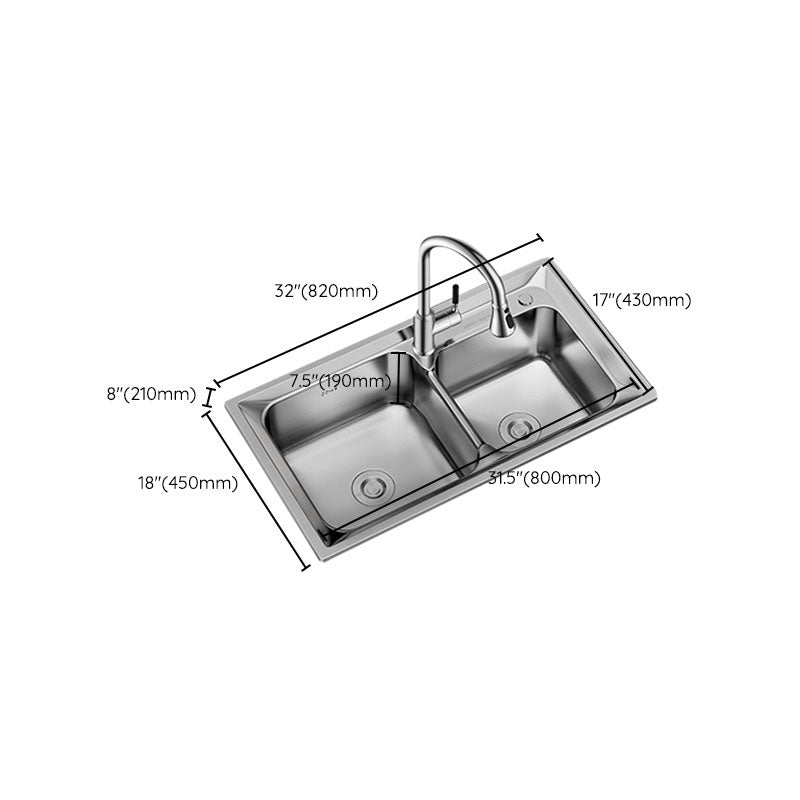 Modern Style Kitchen Sink Stainless Steel Noise-cancelling Design Drop-In Kitchen Sink