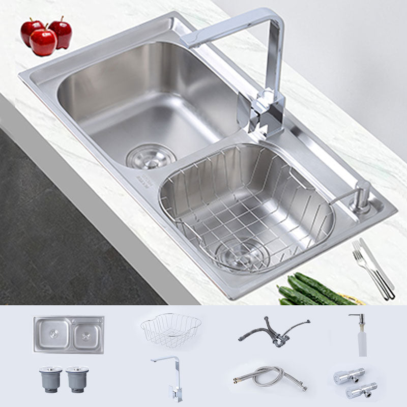 Modern Style Kitchen Sink Stainless Steel Noise-cancelling Design Kitchen Double Sink