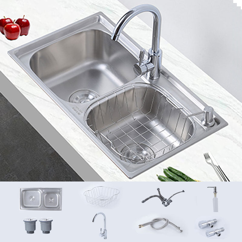 Modern Style Kitchen Sink Stainless Steel Noise-cancelling Design Kitchen Double Sink