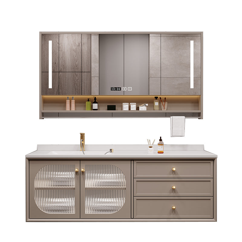 Modern Sink Vanity Solid Color Storage Shelves Wall Mount Bathroom Vanity Set