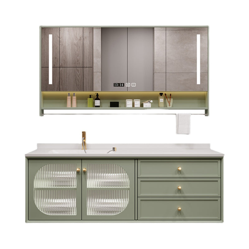 Modern Sink Vanity Solid Color Storage Shelves Wall Mount Bathroom Vanity Set