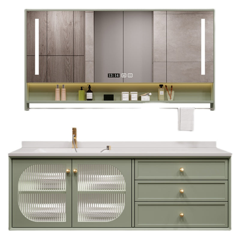 Modern Sink Vanity Solid Color Storage Shelves Wall Mount Bathroom Vanity Set
