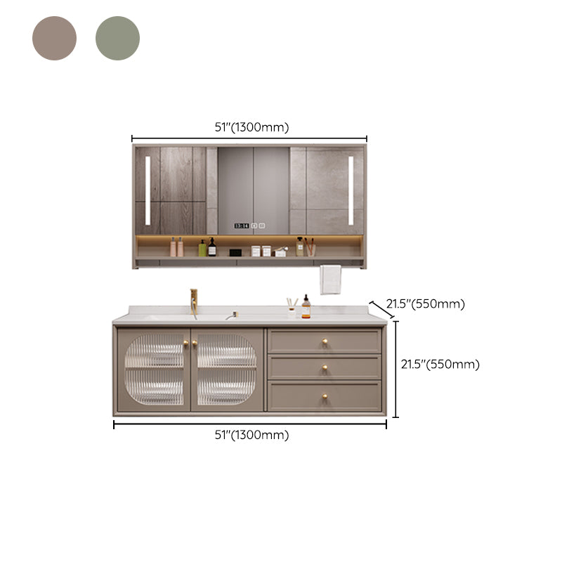 Modern Sink Vanity Solid Color Storage Shelves Wall Mount Bathroom Vanity Set