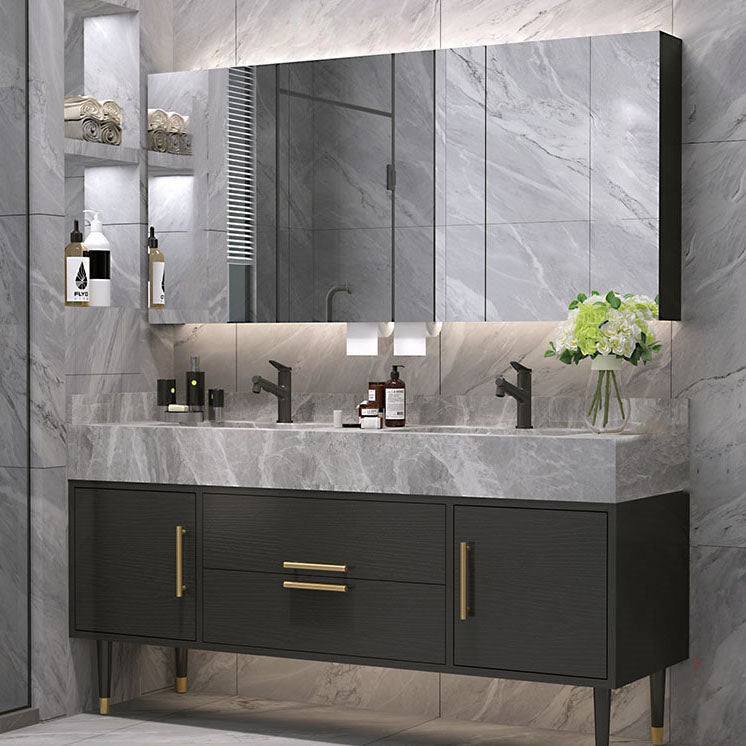Drawers Bathroom Vanity Double Sink 2 Doors Freestanding Rectangle Vanity with Mirror