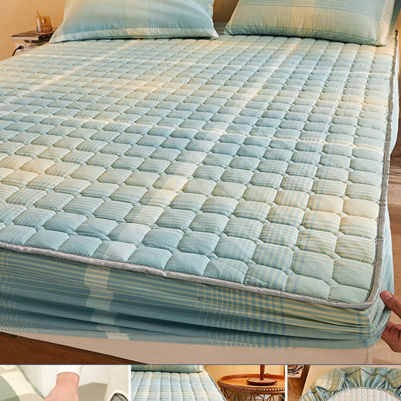 Green Cotton Sheet Set Check Pattern Tear Resistant Bed Sheet