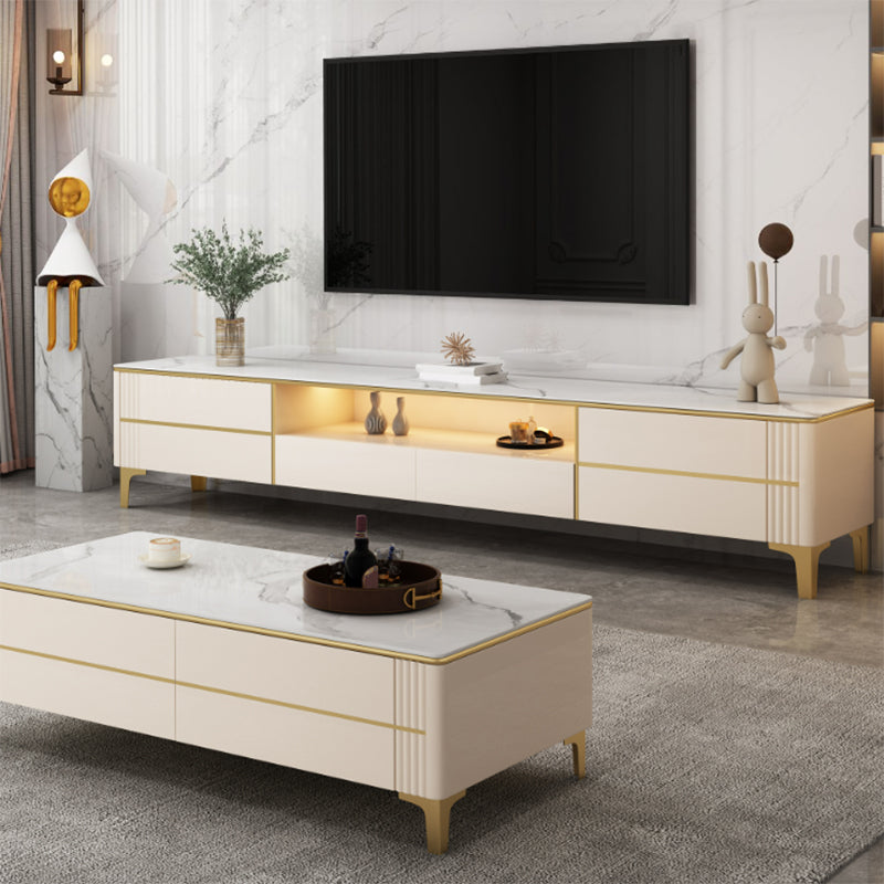 Open Storage TV Stand Console Stone TV Media Console with Drawers