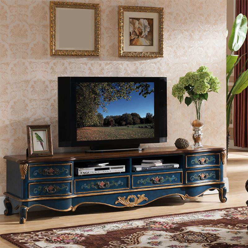 Solid Wood Media Console Open Storage TV Stand Console with Drawers