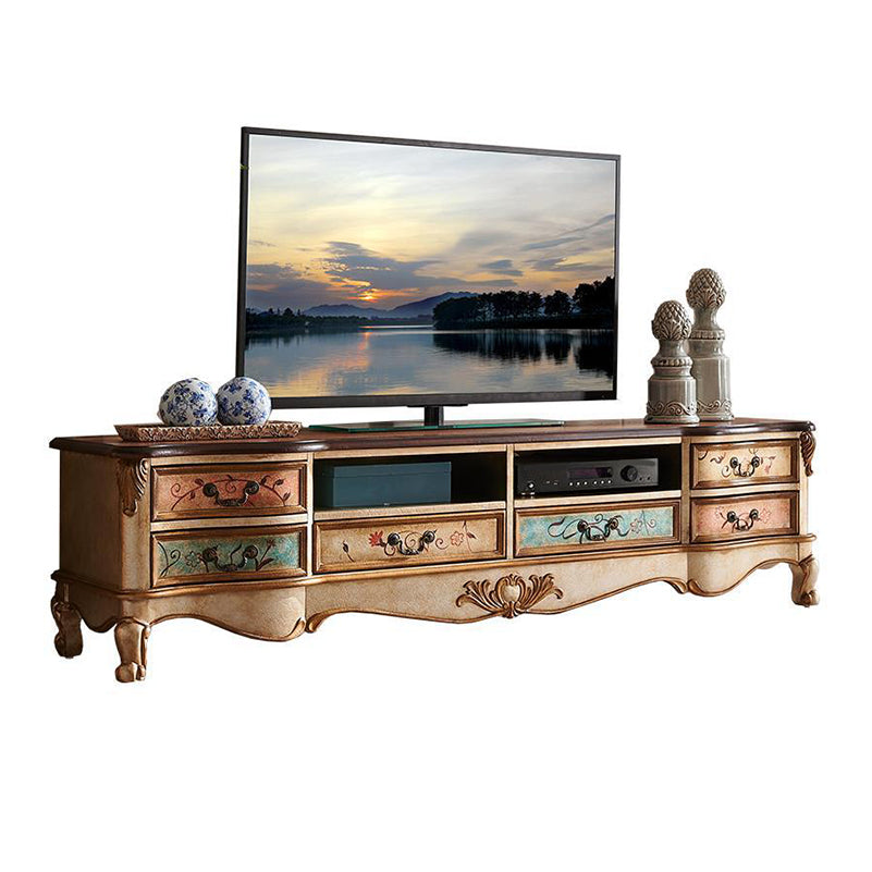 Solid Wood Media Console Open Storage TV Stand Console with Drawers