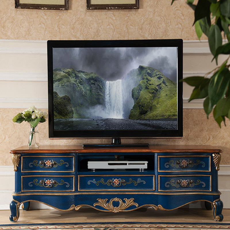 Solid Wood Media Console Open Storage TV Stand Console with Drawers