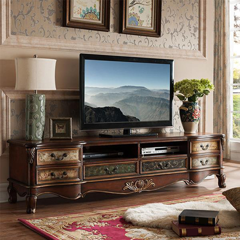 Solid Wood Media Console Open Storage TV Stand Console with Drawers