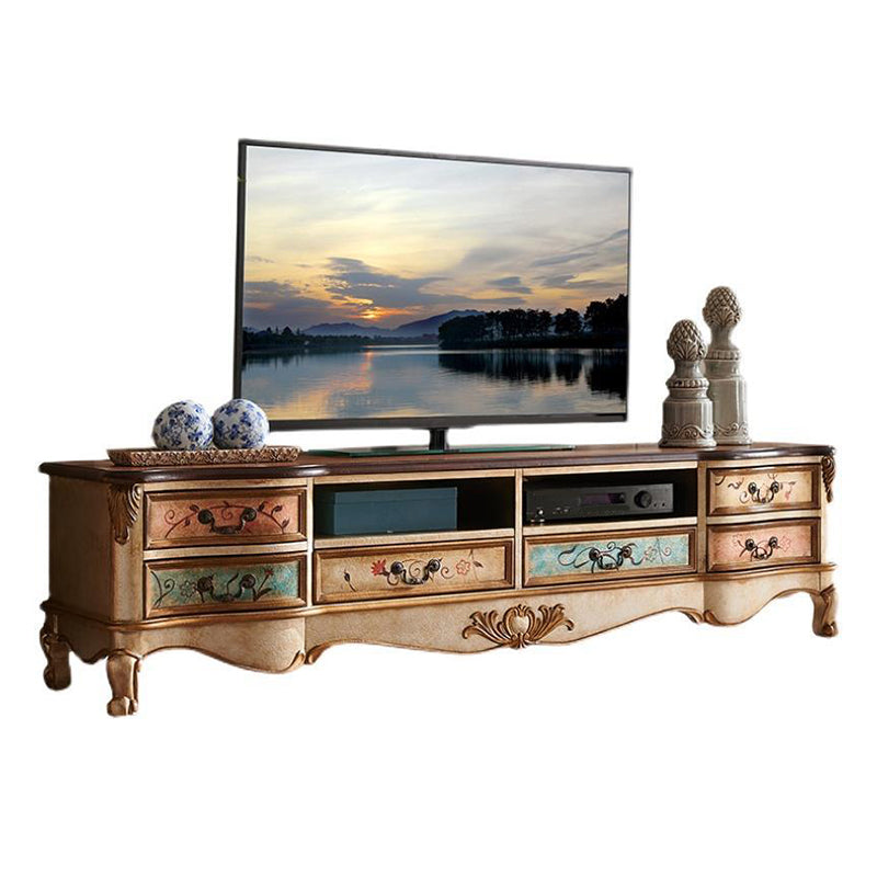 Solid Wood Media Console Open Storage TV Stand Console with Drawers