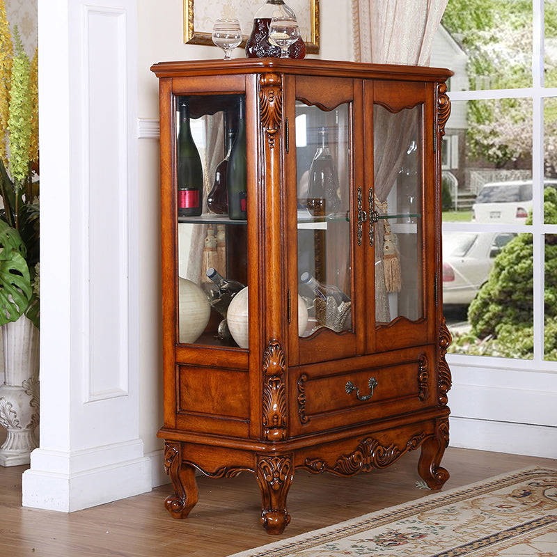 Traditional Rubber Wood Curio Cabinet Glass Doors Display Cabinet with Doors