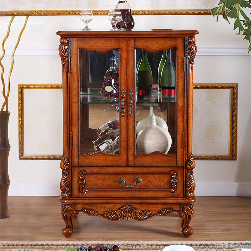 Traditional Rubber Wood Curio Cabinet Glass Doors Display Cabinet with Doors