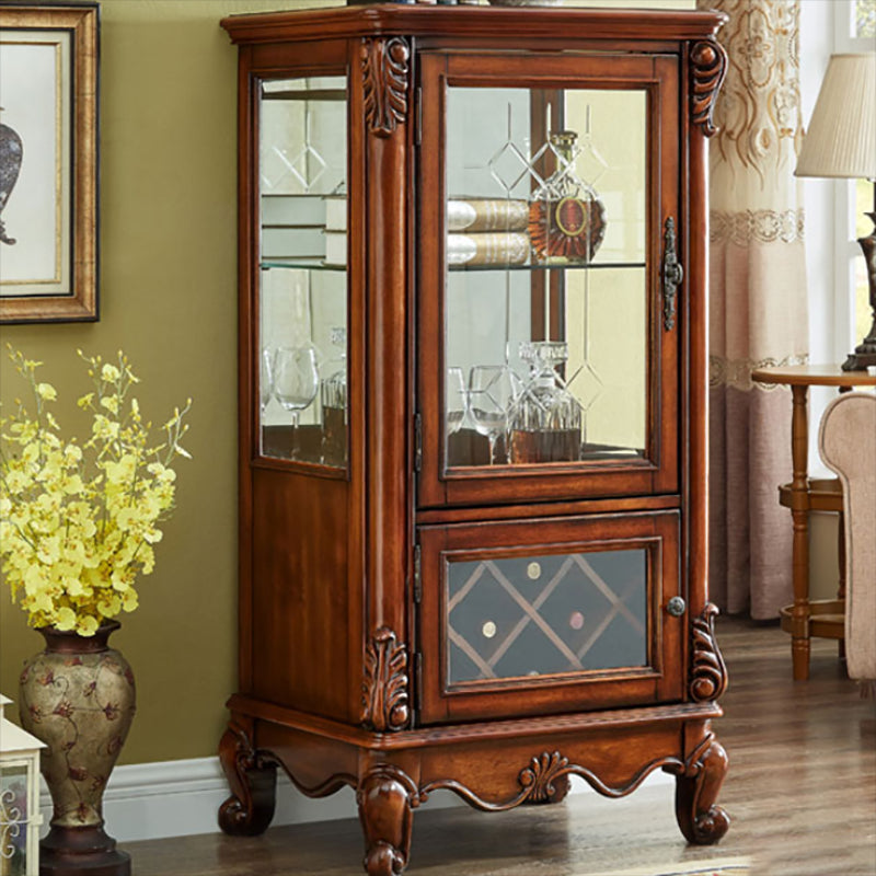 Traditional Rubber Wood Curio Cabinet Glass Doors Display Cabinet with Doors