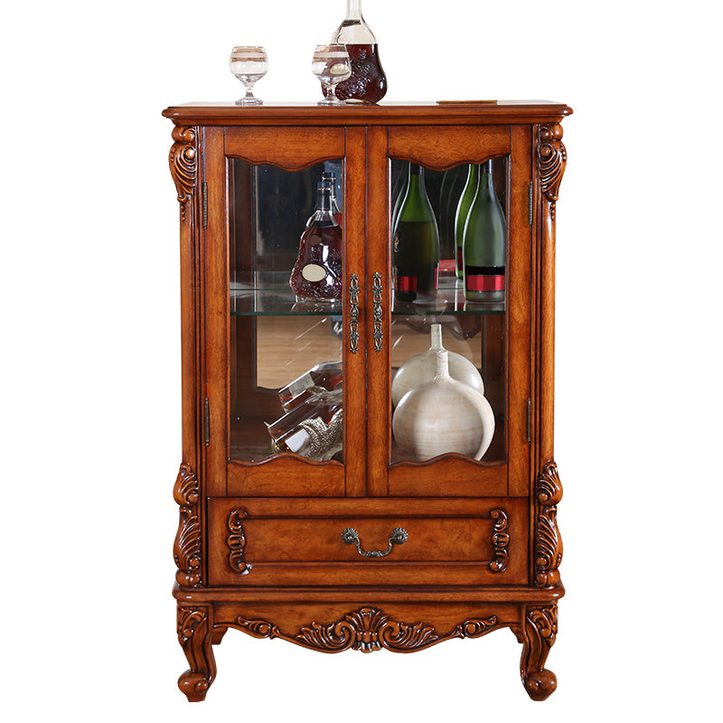 Traditional Rubber Wood Curio Cabinet Glass Doors Display Cabinet with Doors