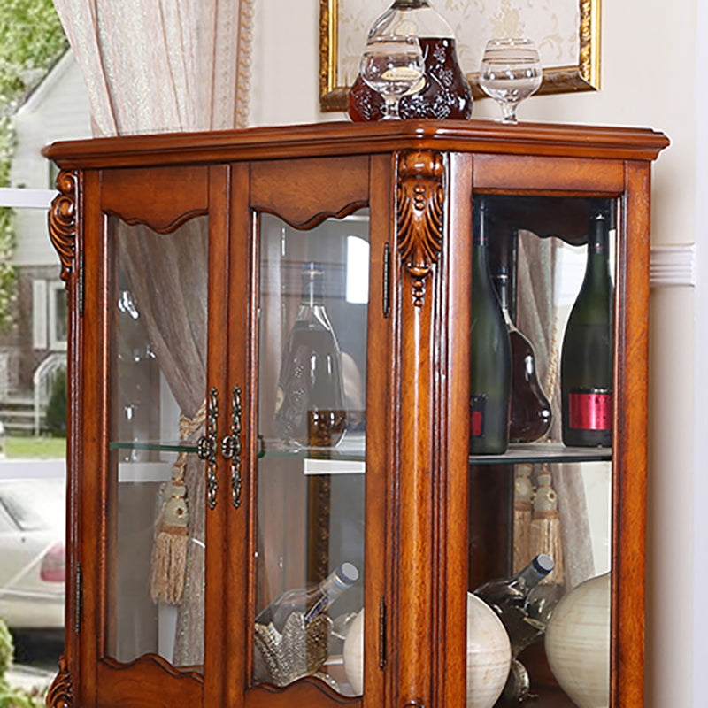 Traditional Rubber Wood Curio Cabinet Glass Doors Display Cabinet with Doors