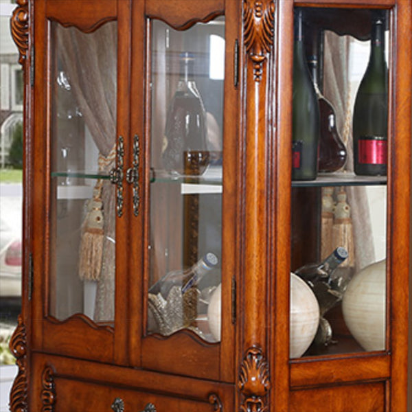 Traditional Rubber Wood Curio Cabinet Glass Doors Display Cabinet with Doors