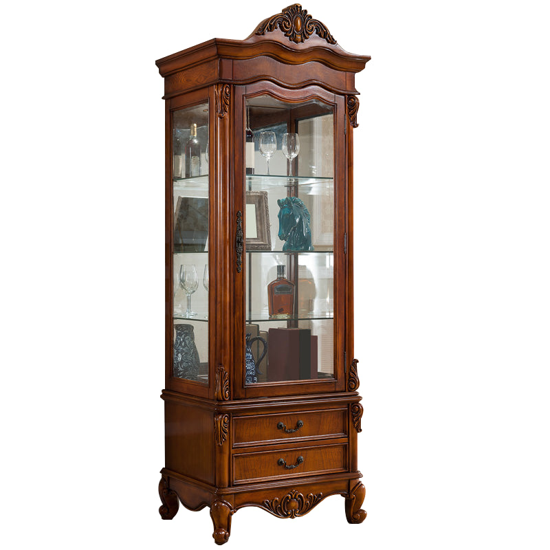 Traditional Rubber Wood Curio Cabinet Glass Doors Display Cabinet with Doors