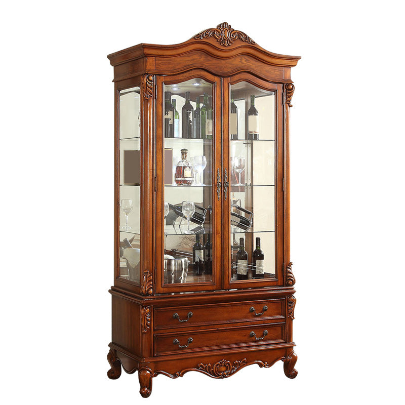 Traditional Rubber Wood Curio Cabinet Glass Doors Display Cabinet with Doors