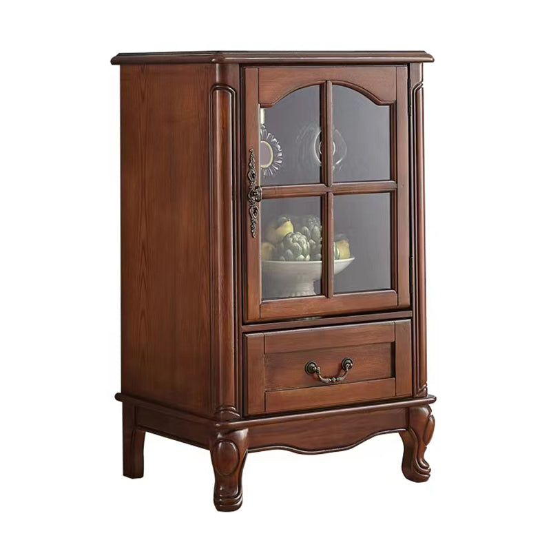 Traditional Rubber Wood Curio Cabinet Glass Doors Display Cabinet with Doors