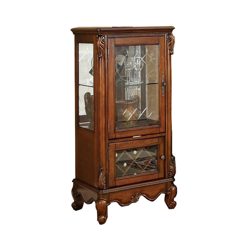 Traditional Rubber Wood Curio Cabinet Glass Doors Display Cabinet with Doors