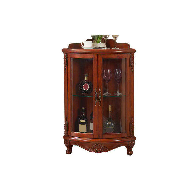 Traditional Rubber Wood Curio Cabinet Glass Doors Display Cabinet with Doors