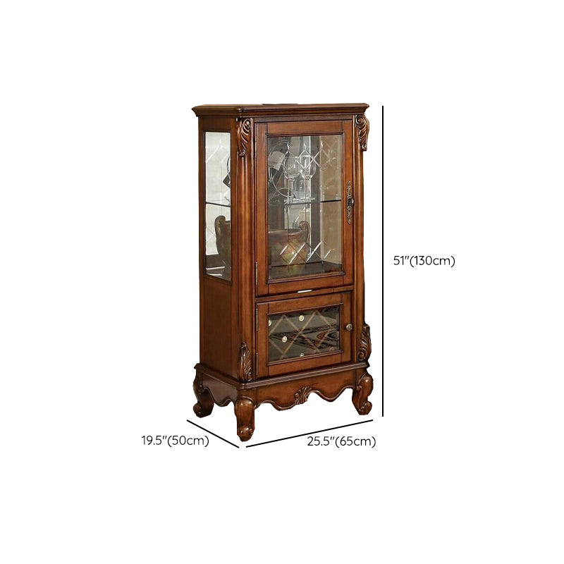 Traditional Rubber Wood Curio Cabinet Glass Doors Display Cabinet with Doors