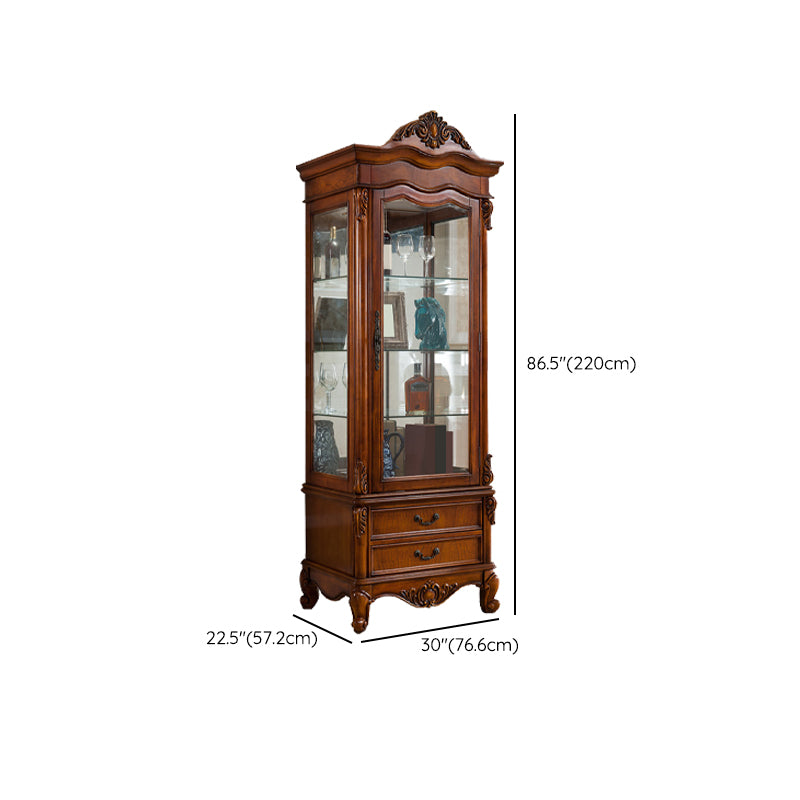 Traditional Rubber Wood Curio Cabinet Glass Doors Display Cabinet with Doors