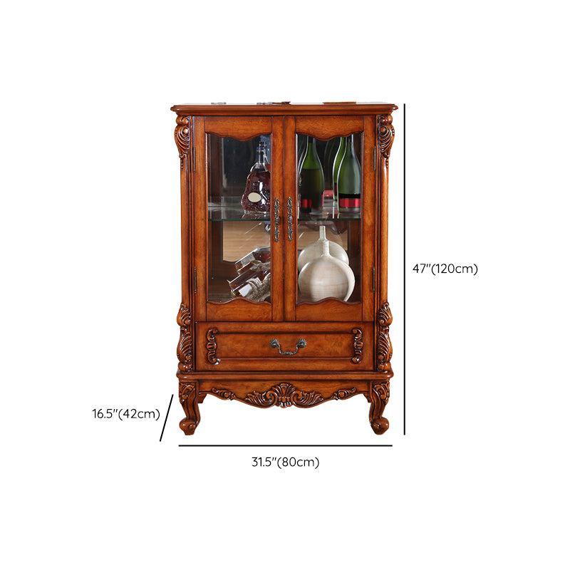 Traditional Rubber Wood Curio Cabinet Glass Doors Display Cabinet with Doors