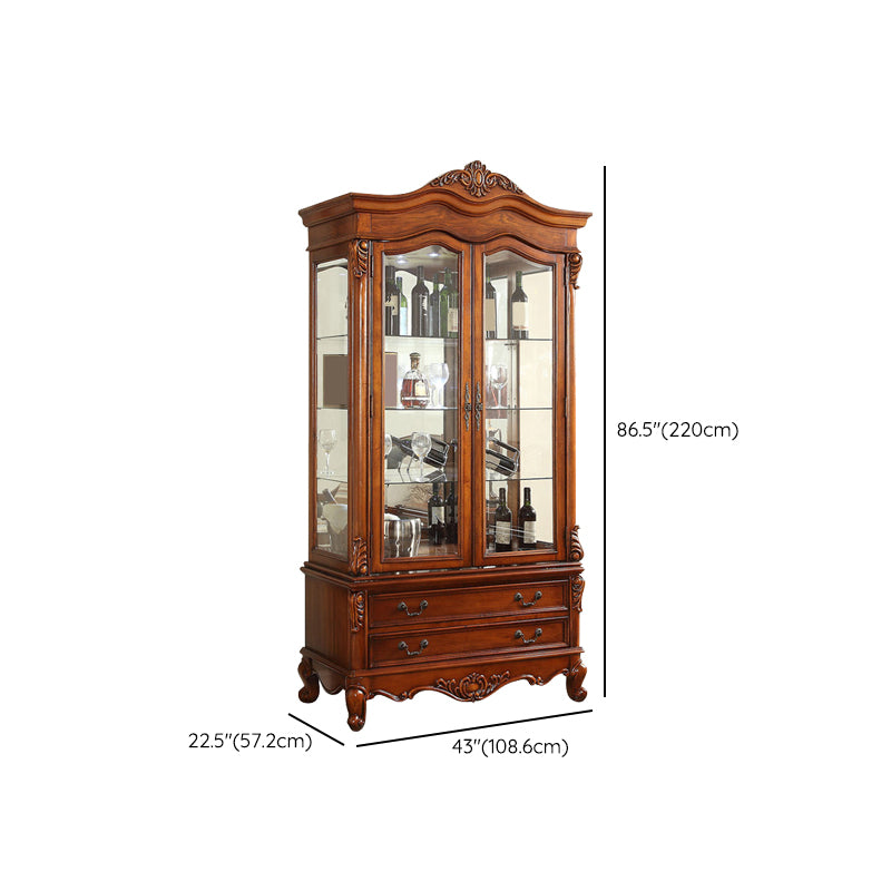 Traditional Rubber Wood Curio Cabinet Glass Doors Display Cabinet with Doors