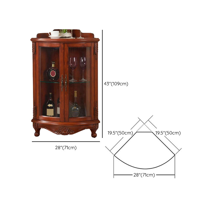 Traditional Rubber Wood Curio Cabinet Glass Doors Display Cabinet with Doors