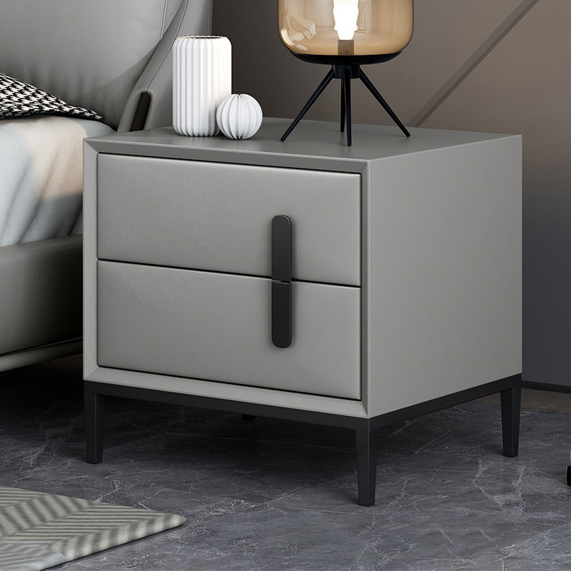 Modern Bed Nightstand Leather Bedside Cabinet with 2 Drawers