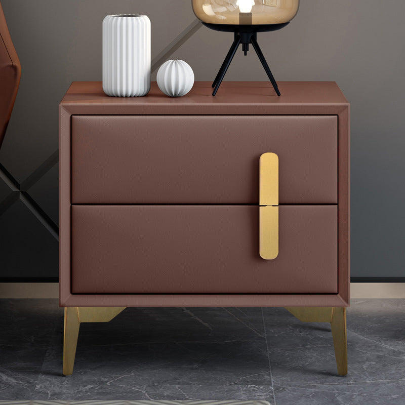 Modern Bed Nightstand Leather Bedside Cabinet with 2 Drawers