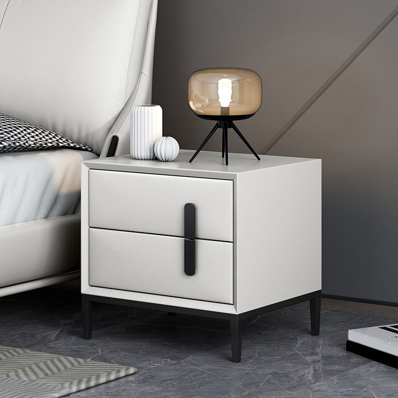 Modern Bed Nightstand Leather Bedside Cabinet with 2 Drawers