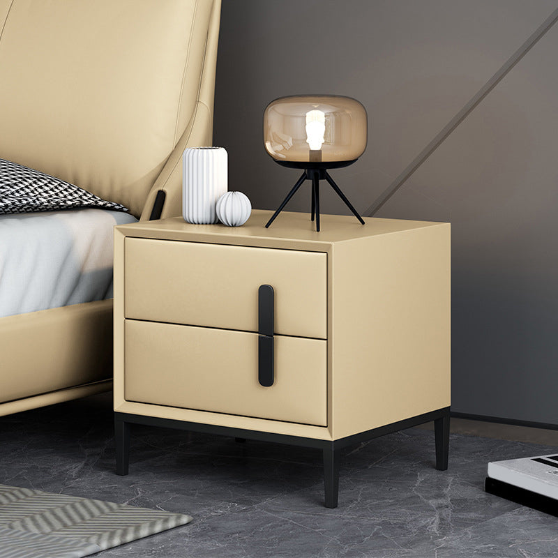 Modern Bed Nightstand Leather Bedside Cabinet with 2 Drawers