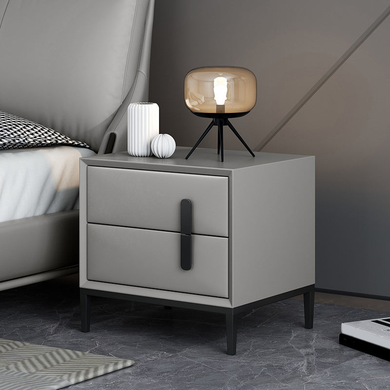 Modern Bed Nightstand Leather Bedside Cabinet with 2 Drawers