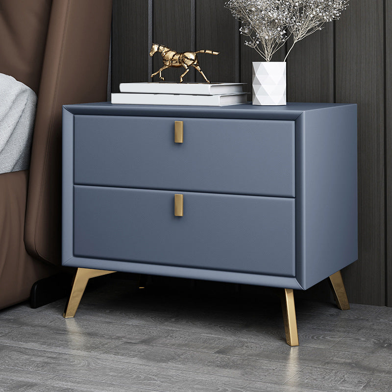 Contemporary Bed Nightstand Leather Bedside Cabinet with Drawers