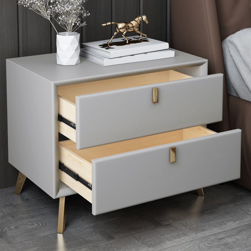 Contemporary Bed Nightstand Leather Bedside Cabinet with Drawers