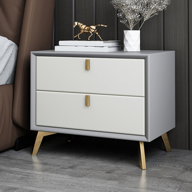 Contemporary Bed Nightstand Leather Bedside Cabinet with Drawers