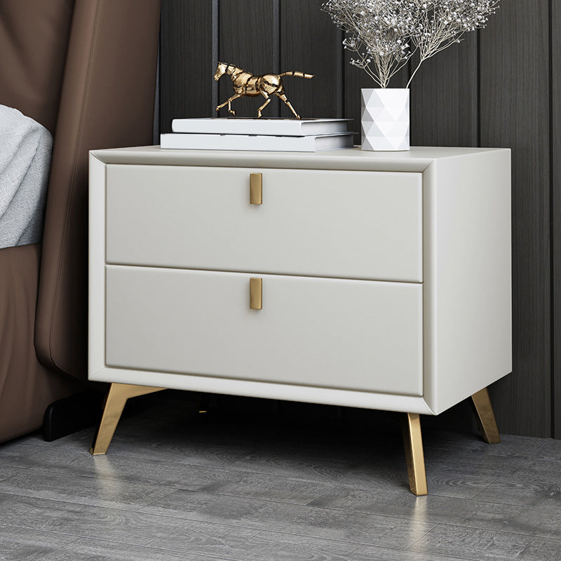 Contemporary Bed Nightstand Leather Bedside Cabinet with Drawers