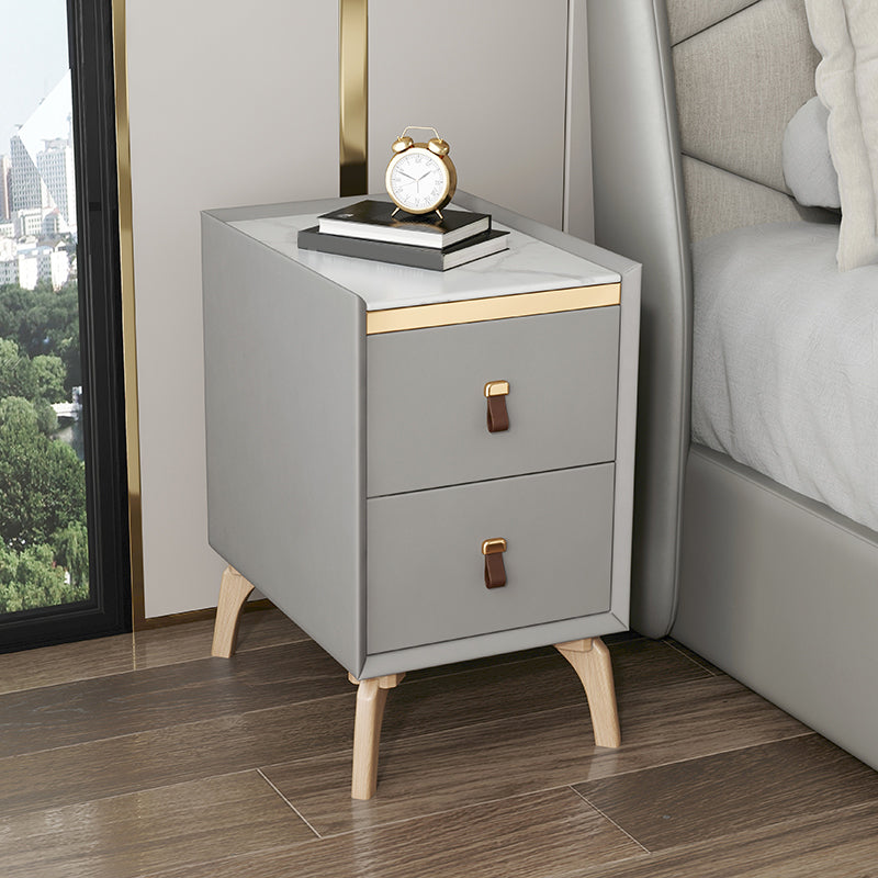 Contemporary Bed Nightstand Stone Bedside Cabinet with 2 Drawers